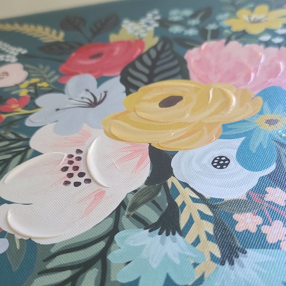 Floral Art Giclee Wild Garden VII by Laura Marshall Teal 14x14 Wrapped Canvas - Picture 2 of 8